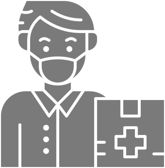 Person with mask and medical box icon.