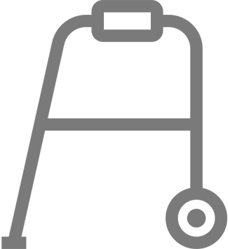Walker icon with one wheel, black background.